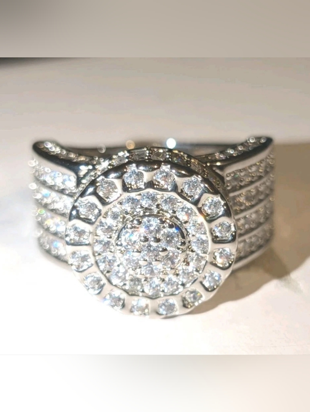 Real Moissanite 4Ct Round Cut Cluster Men's Wedding Ring 18K White Gold Plated